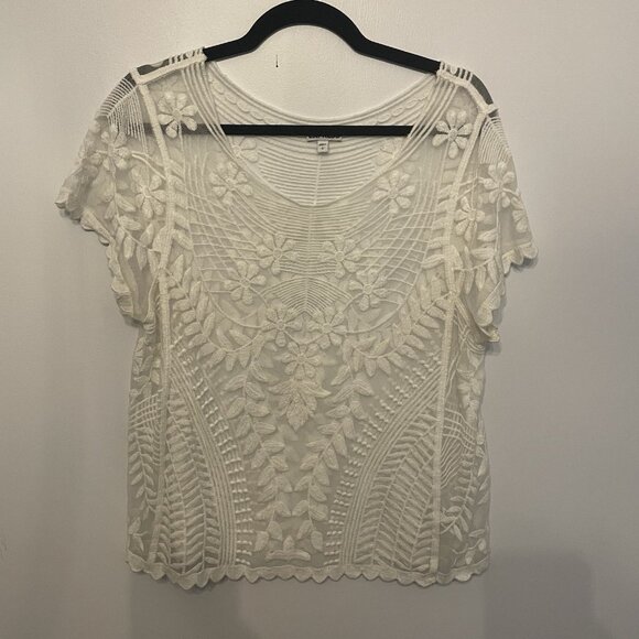 Express Lace Cap Sleeve Top, White, Large - Picture 1 of 5